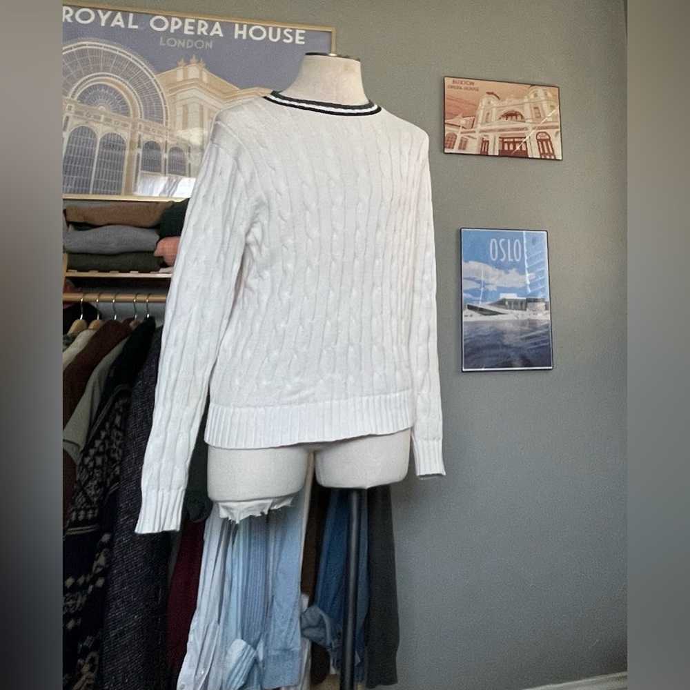 J. Crew Tipped White Cable Knit Sweater